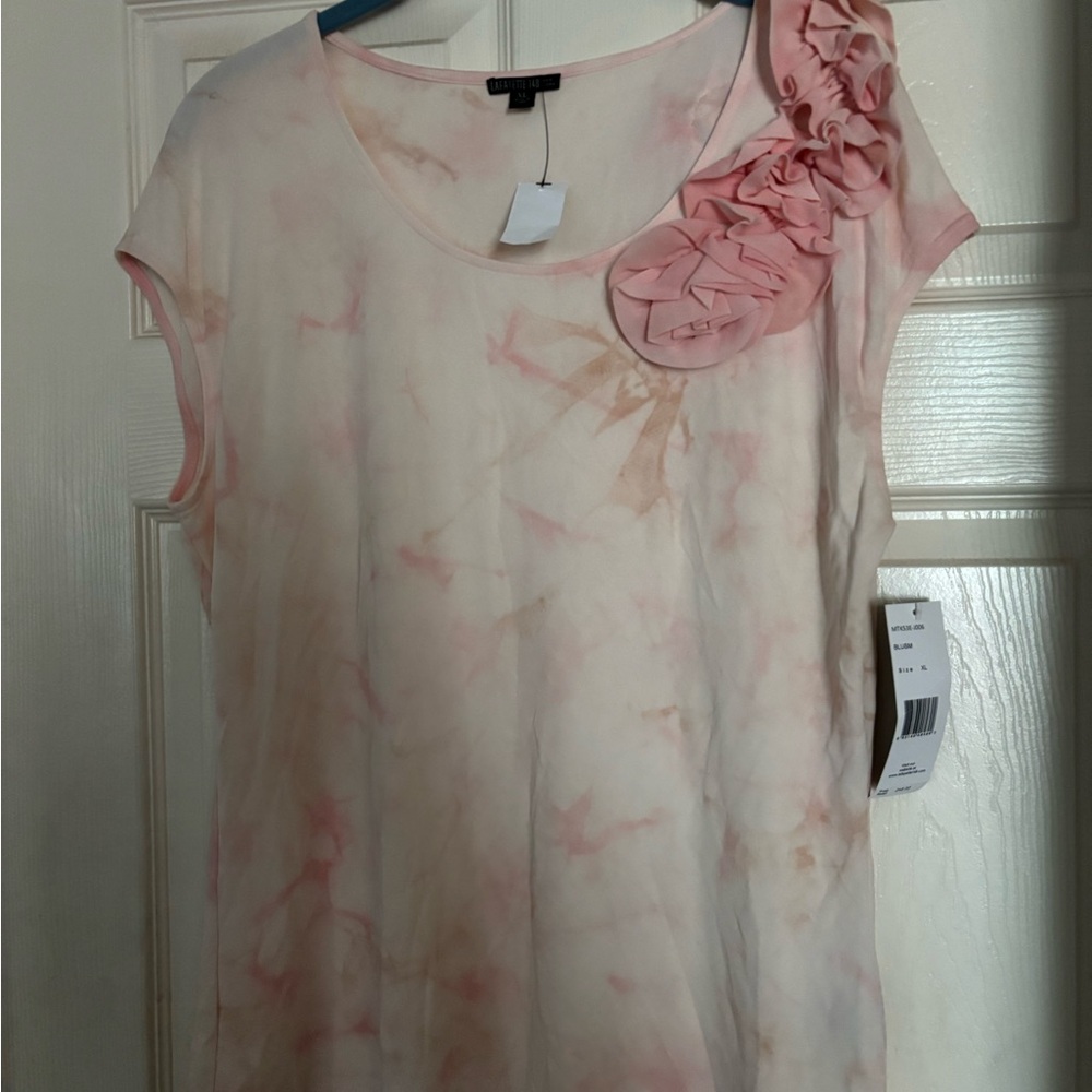 Lafayette 148 New York Pink Tie-Dye Blouse with Floral Detail